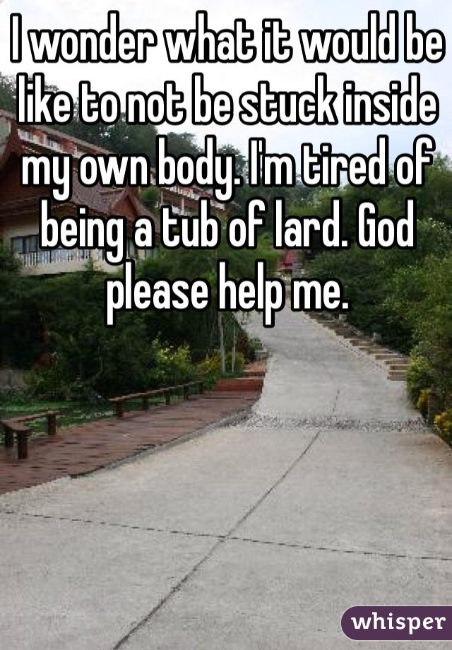 I wonder what it would be like to not be stuck inside my own body. I'm tired of being a tub of lard. God please help me. 