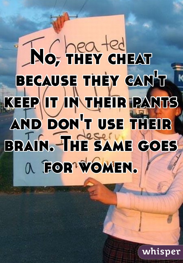 No, they cheat because they can't keep it in their pants and don't use their brain. The same goes for women.