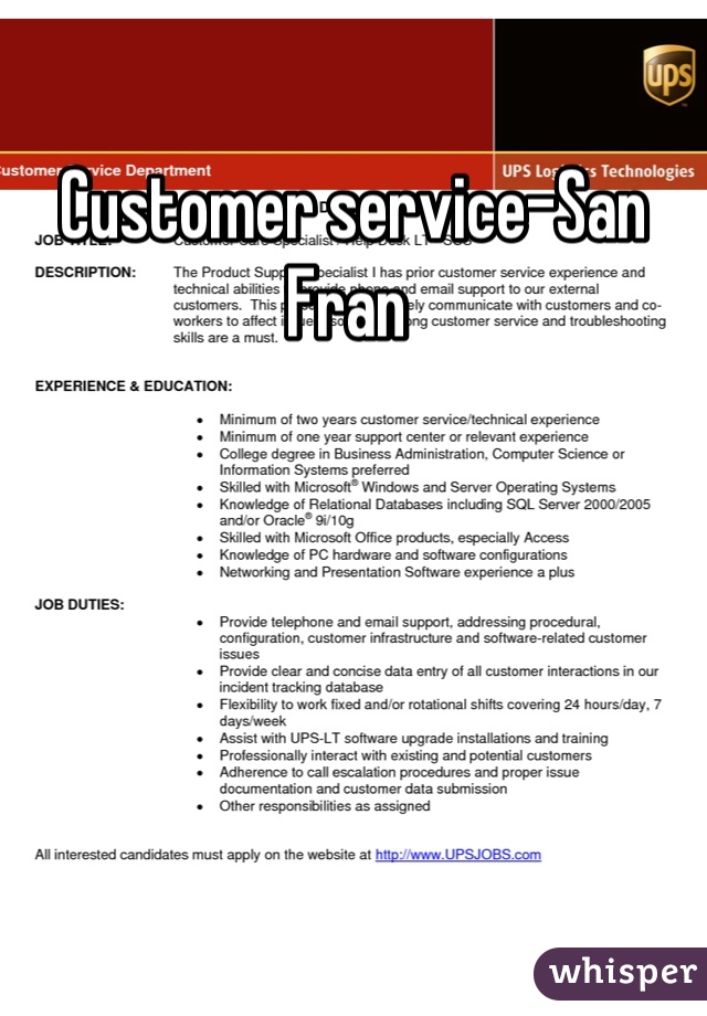 Customer service-San Fran 