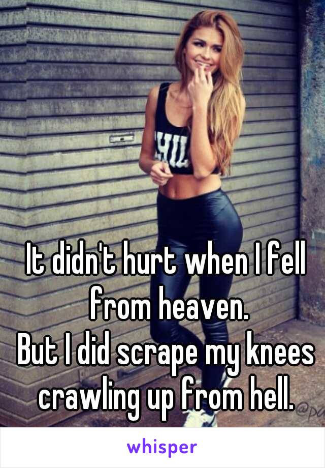 It didn't hurt when I fell from heaven.
But I did scrape my knees crawling up from hell. 