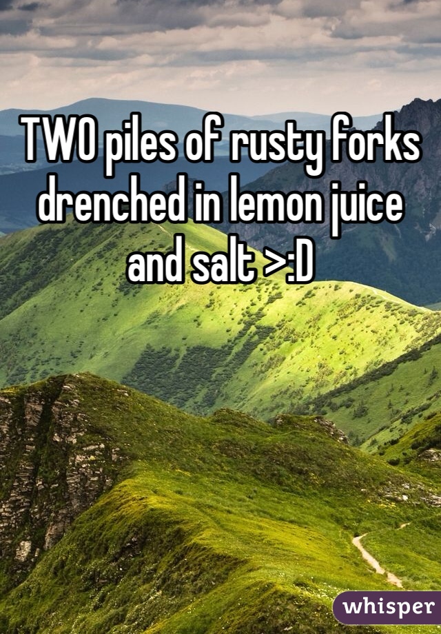 TWO piles of rusty forks drenched in lemon juice and salt >:D