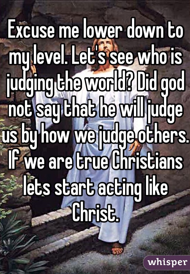 Excuse me lower down to my level. Let's see who is judging the world? Did god not say that he will judge us by how we judge others. If we are true Christians lets start acting like Christ. 