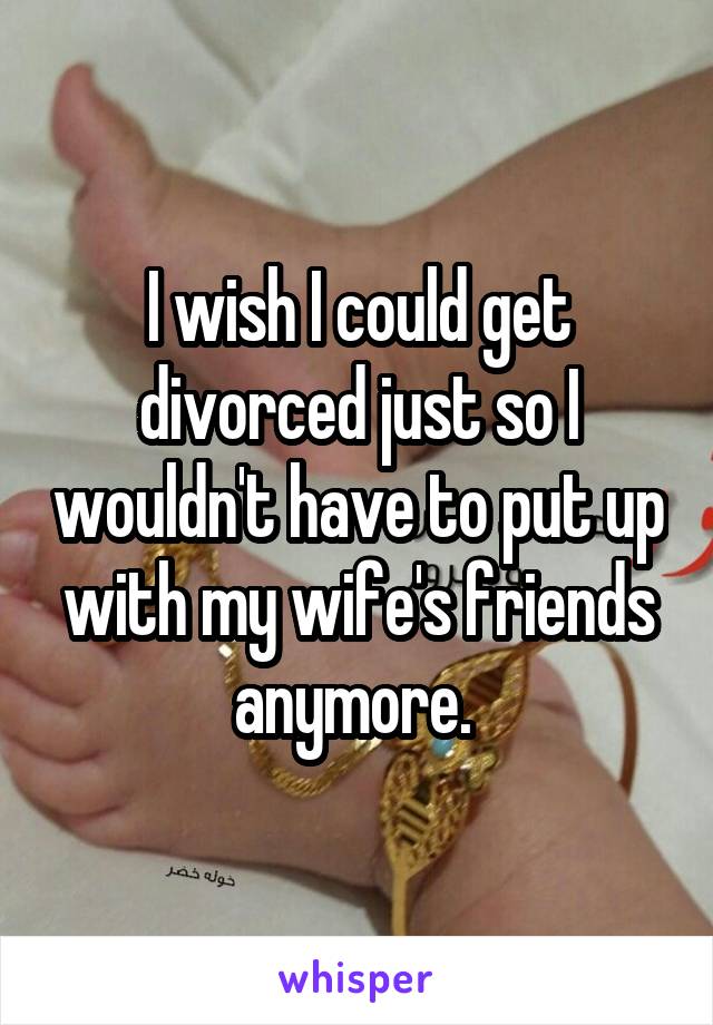 I wish I could get divorced just so I wouldn't have to put up with my wife's friends anymore. 