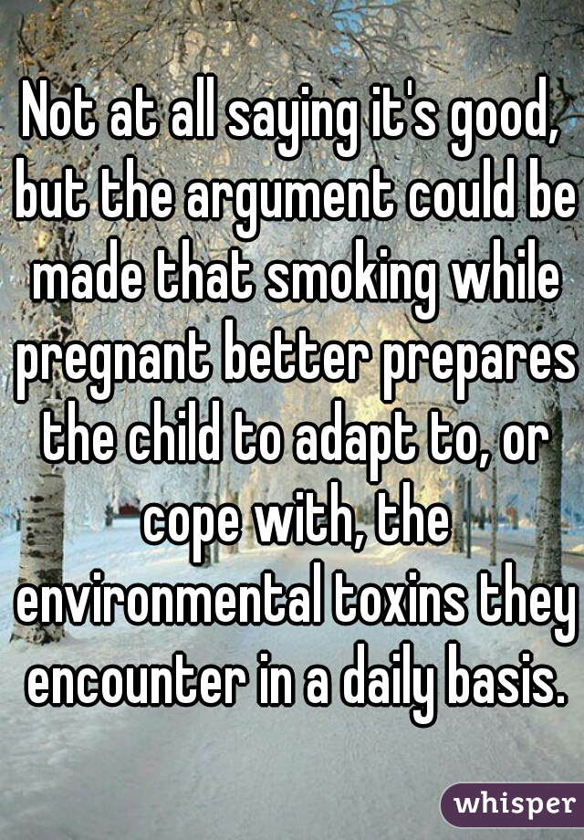 Not at all saying it's good, but the argument could be made that smoking while pregnant better prepares the child to adapt to, or cope with, the environmental toxins they encounter in a daily basis.