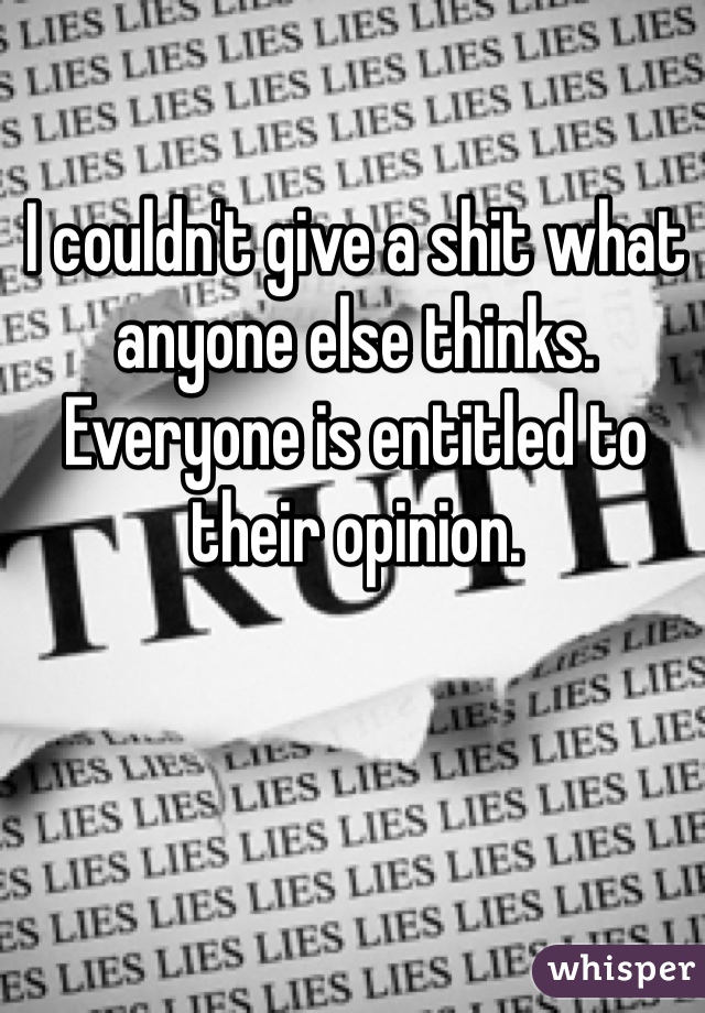 I couldn't give a shit what anyone else thinks. Everyone is entitled to their opinion.