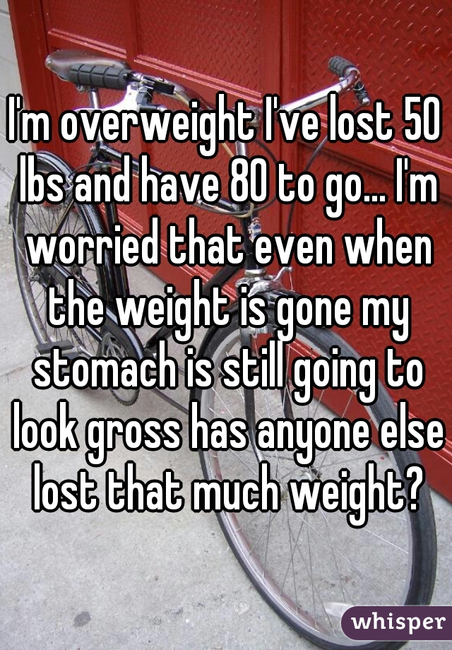 I'm overweight I've lost 50 lbs and have 80 to go... I'm worried that even when the weight is gone my stomach is still going to look gross has anyone else lost that much weight?