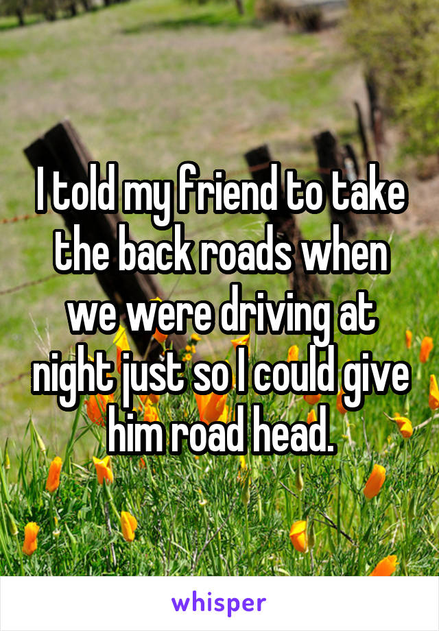 I told my friend to take the back roads when we were driving at night just so I could give him road head.