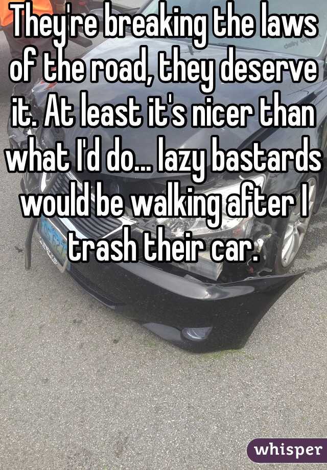 They're breaking the laws of the road, they deserve it. At least it's nicer than what I'd do... lazy bastards would be walking after I trash their car.