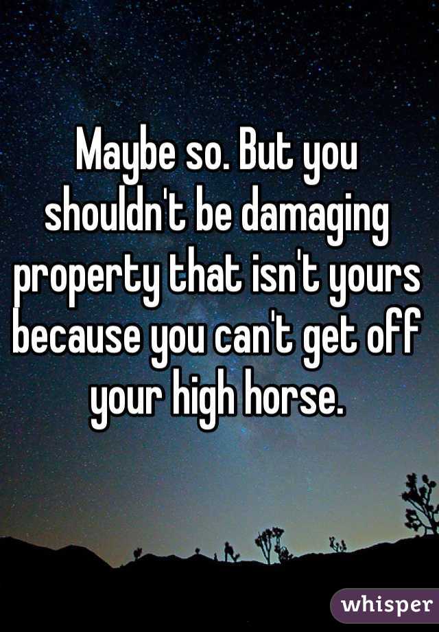 Maybe so. But you shouldn't be damaging property that isn't yours because you can't get off your high horse.