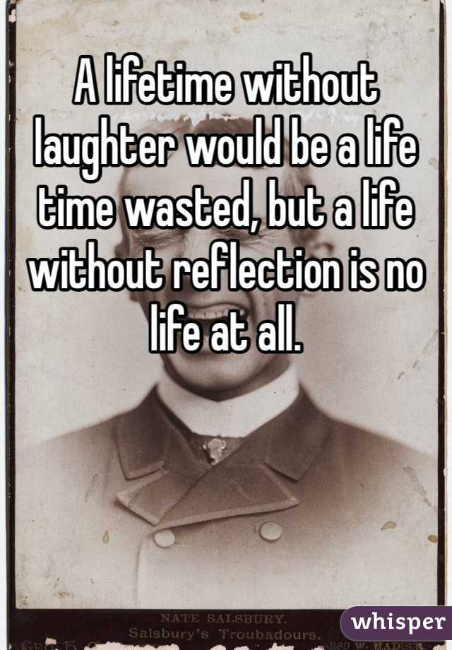 A lifetime without laughter would be a life time wasted, but a life without reflection is no life at all. 