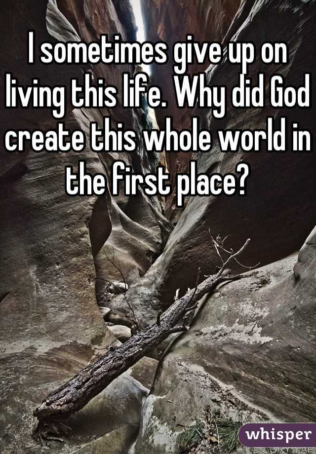 I sometimes give up on living this life. Why did God create this whole world in the first place?