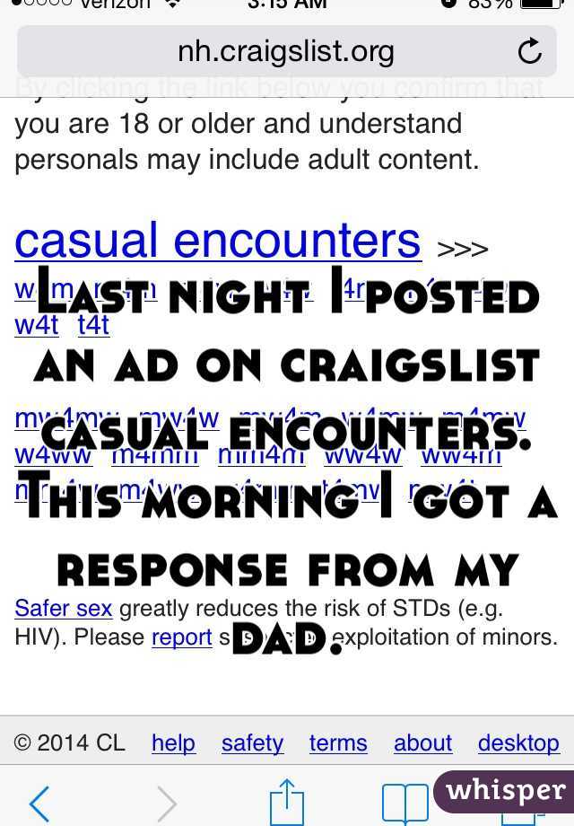 Last night I posted an ad on craigslist casual encounters. This morning I got a response from my dad. 
