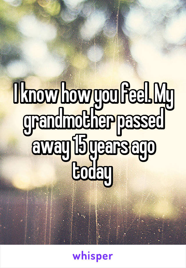I know how you feel. My grandmother passed away 15 years ago today 