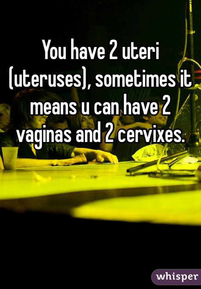 You have 2 uteri (uteruses), sometimes it means u can have 2 vaginas and 2 cervixes. 