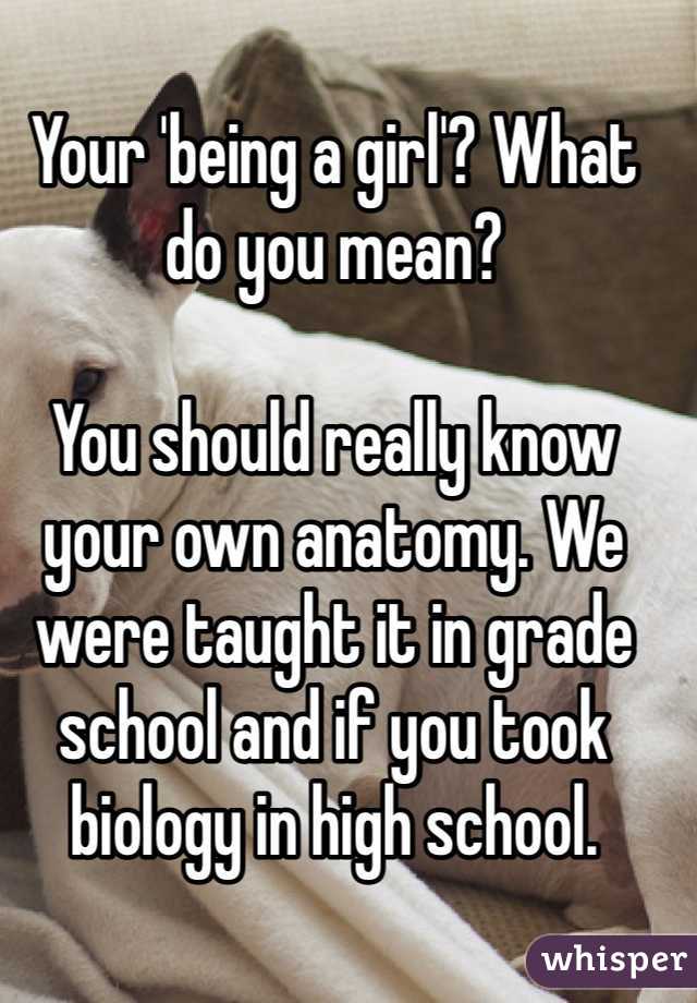 Your 'being a girl'? What do you mean?

You should really know your own anatomy. We were taught it in grade school and if you took biology in high school. 