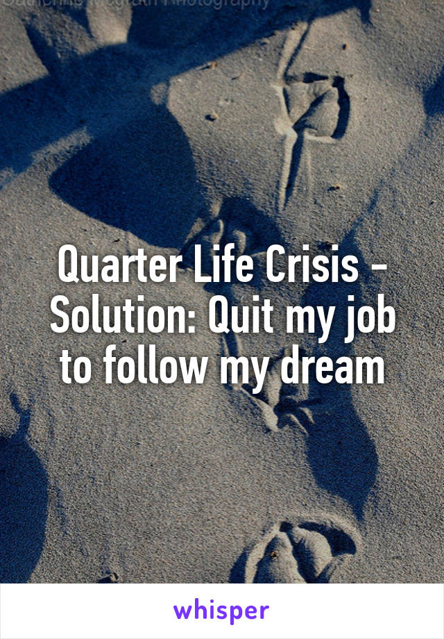 Quarter Life Crisis - Solution: Quit my job to follow my dream