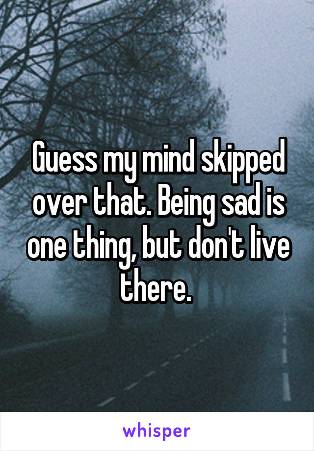 Guess my mind skipped over that. Being sad is one thing, but don't live there. 