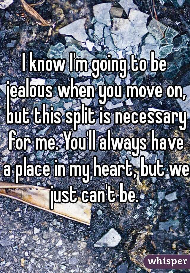 I know I'm going to be jealous when you move on, but this split is necessary for me. You'll always have a place in my heart, but we just can't be. 