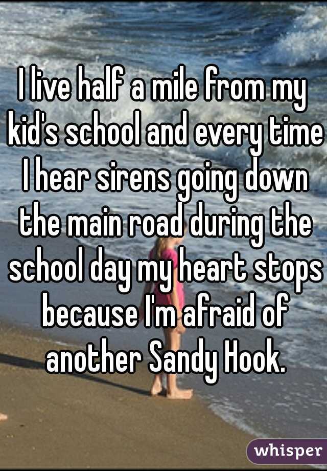 I live half a mile from my kid's school and every time I hear sirens going down the main road during the school day my heart stops because I'm afraid of another Sandy Hook.