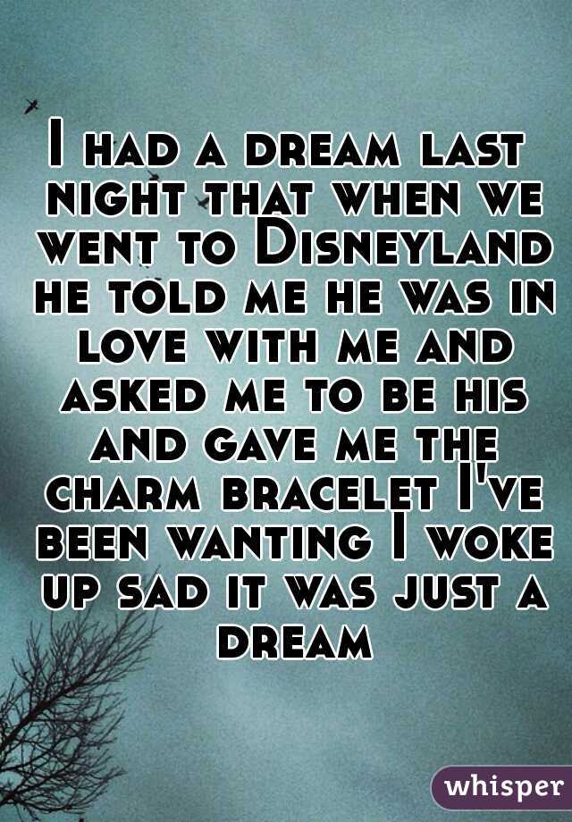 I had a dream last night that when we went to Disneyland he told me he was in love with me and asked me to be his and gave me the charm bracelet I've been wanting I woke up sad it was just a dream