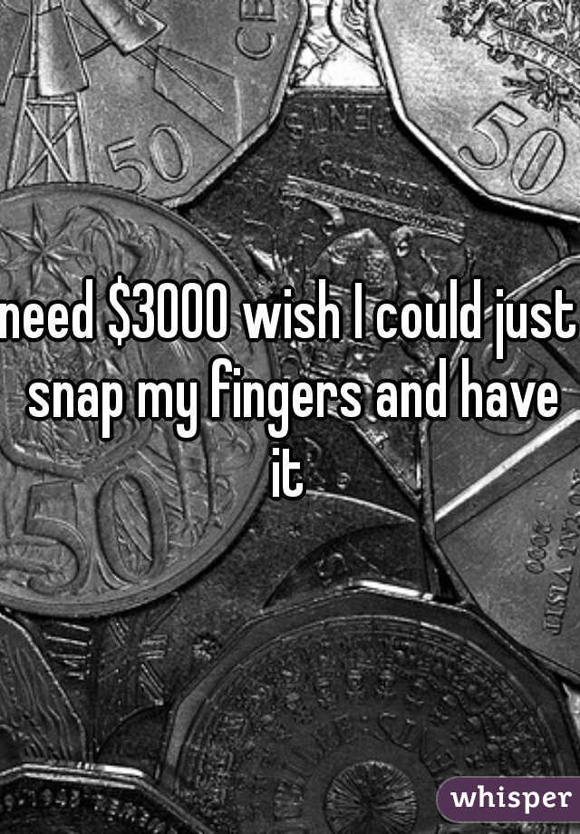 need $3000 wish I could just snap my fingers and have it 