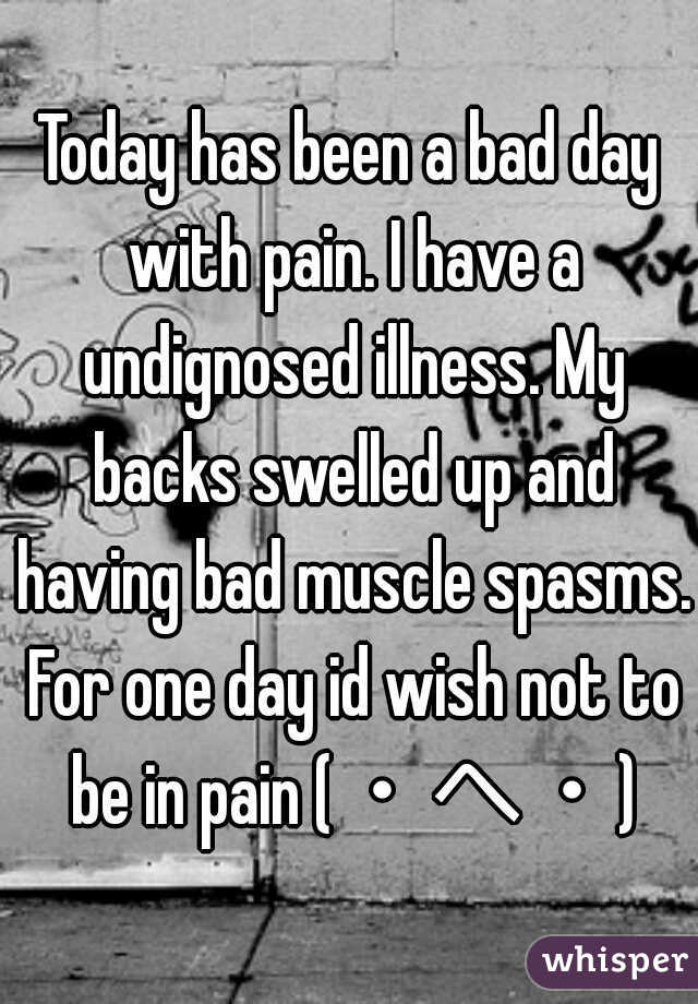 Today has been a bad day with pain. I have a undignosed illness. My backs swelled up and having bad muscle spasms. For one day id wish not to be in pain (・へ・)