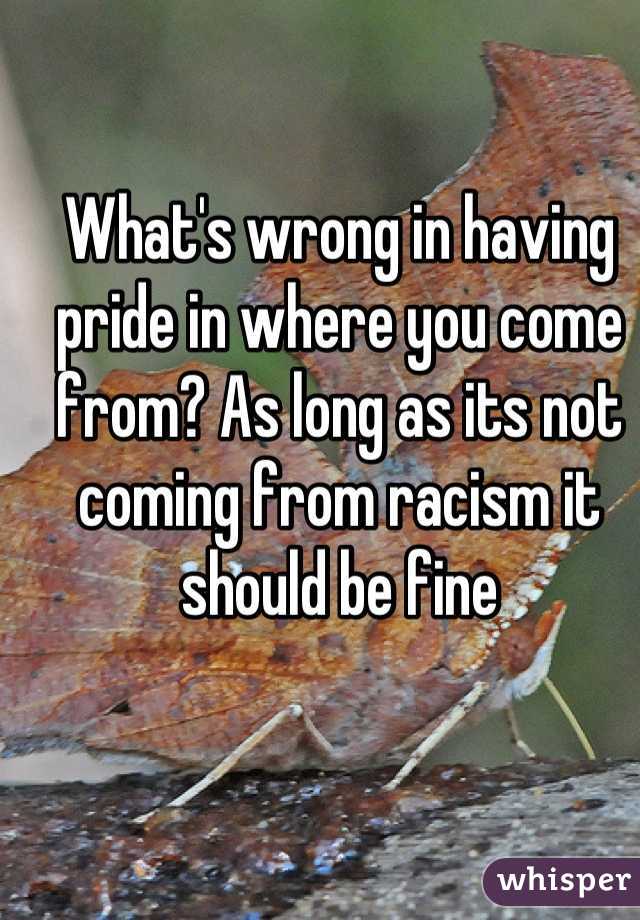 What's wrong in having pride in where you come from? As long as its not coming from racism it should be fine