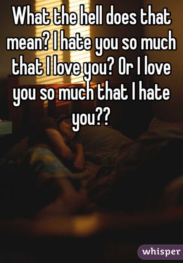 What the hell does that mean? I hate you so much that I love you? Or I love you so much that I hate you??