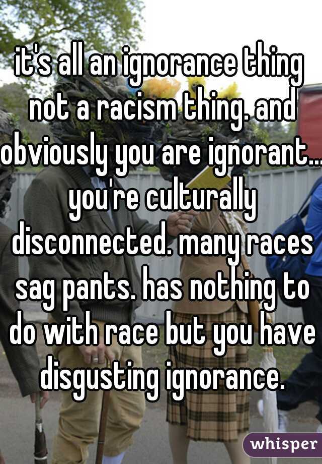 it's all an ignorance thing not a racism thing. and obviously you are ignorant... you're culturally disconnected. many races sag pants. has nothing to do with race but you have disgusting ignorance.
