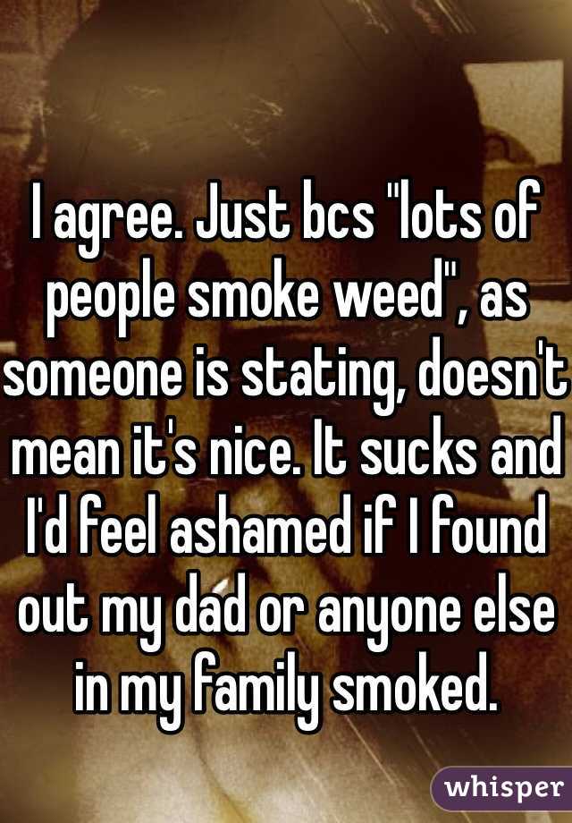 I agree. Just bcs "lots of people smoke weed", as someone is stating, doesn't mean it's nice. It sucks and I'd feel ashamed if I found out my dad or anyone else in my family smoked.