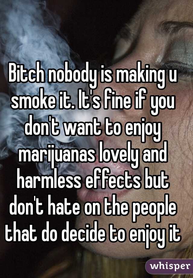 Bitch nobody is making u smoke it. It's fine if you don't want to enjoy marijuanas lovely and harmless effects but don't hate on the people that do decide to enjoy it 