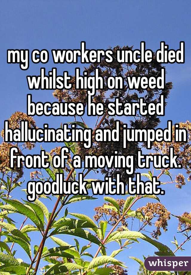 my co workers uncle died whilst high on weed because he started hallucinating and jumped in front of a moving truck.
goodluck with that.