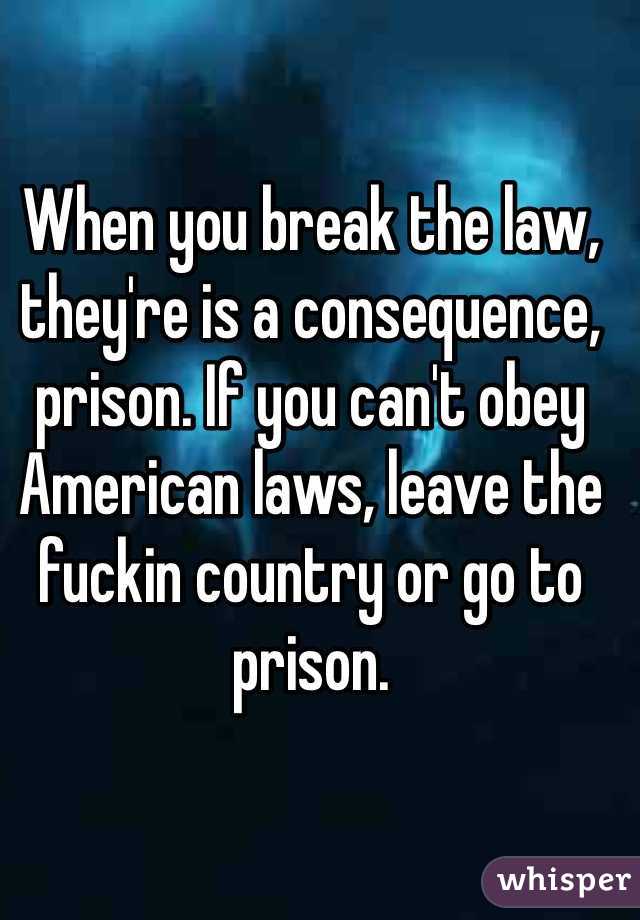 When you break the law, they're is a consequence, prison. If you can't obey American laws, leave the fuckin country or go to prison. 