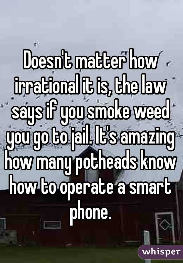 Doesn't matter how irrational it is, the law says if you smoke weed you go to jail. It's amazing how many potheads know how to operate a smart phone. 