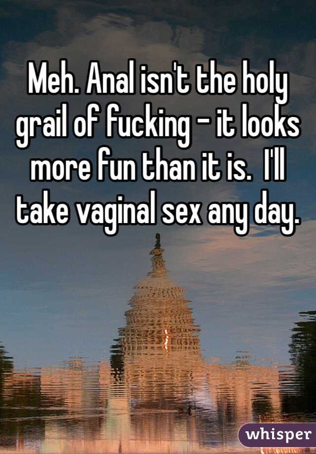 Meh. Anal isn't the holy grail of fucking - it looks more fun than it is.  I'll take vaginal sex any day.