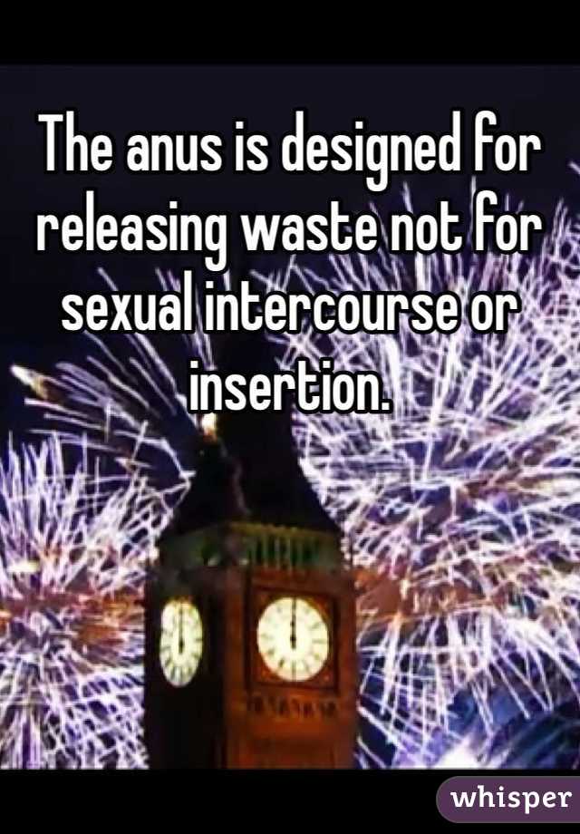 The anus is designed for releasing waste not for sexual intercourse or insertion.