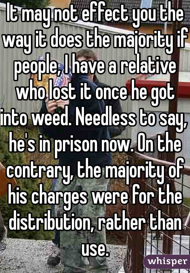 It may not effect you the way it does the majority if people, I have a relative who lost it once he got into weed. Needless to say, he's in prison now. On the contrary, the majority of his charges were for the distribution, rather than use. 