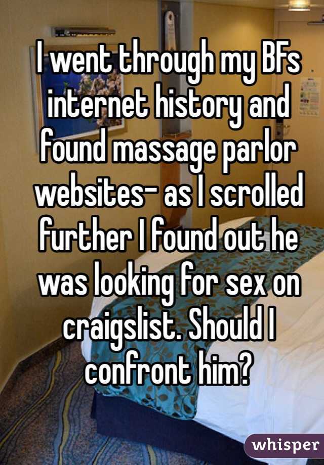 I went through my BFs internet history and found massage parlor websites- as I scrolled further I found out he was looking for sex on craigslist. Should I confront him?