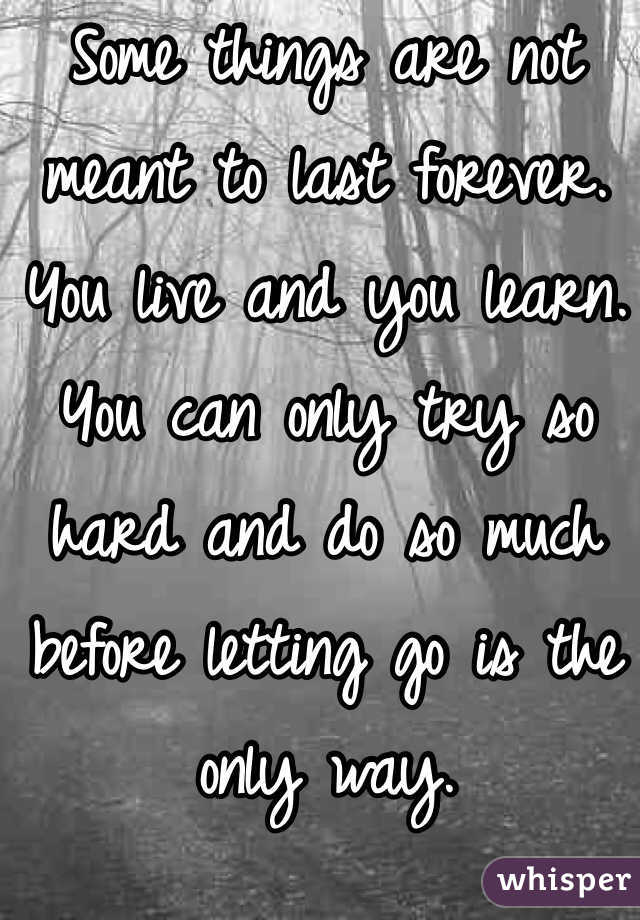 Some things are not meant to last forever. You live and you learn. You can only try so hard and do so much before letting go is the only way. 