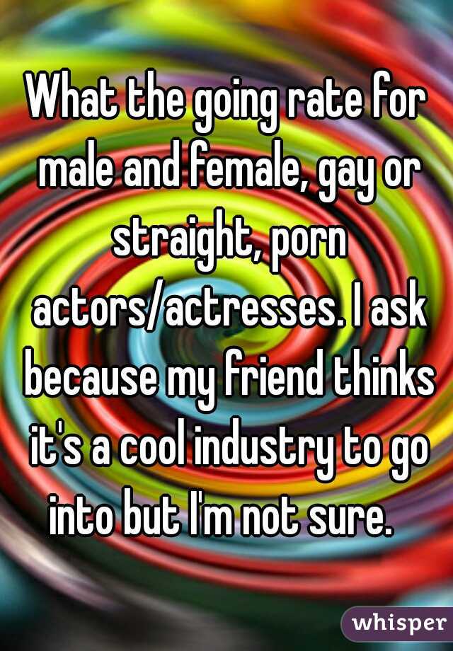 What the going rate for male and female, gay or straight, porn actors/actresses. I ask because my friend thinks it's a cool industry to go into but I'm not sure.  