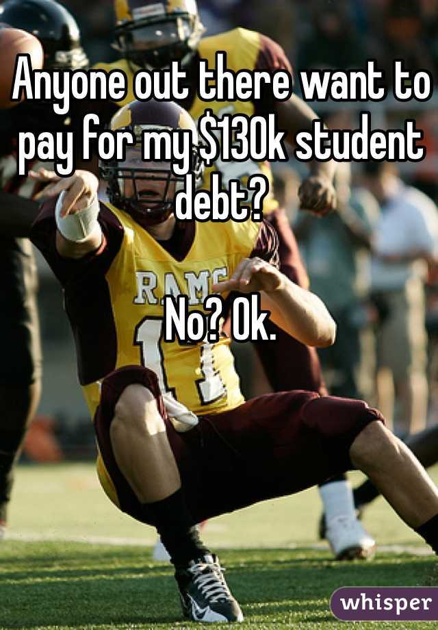 Anyone out there want to pay for my $130k student debt?

No? Ok. 
