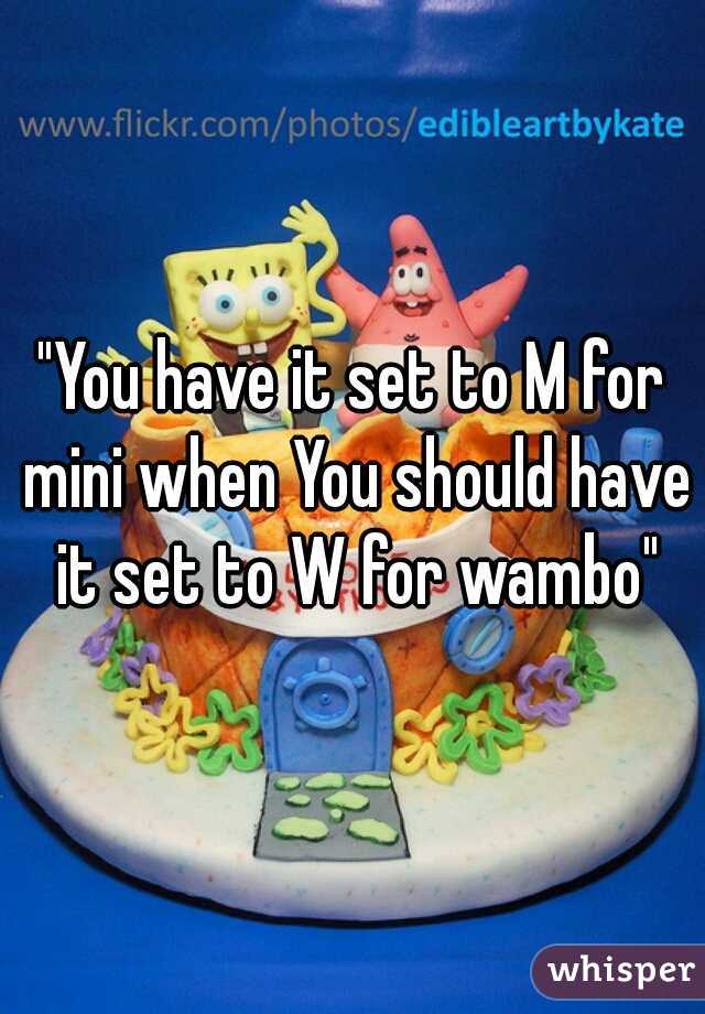 "You have it set to M for mini when You should have it set to W for wambo"