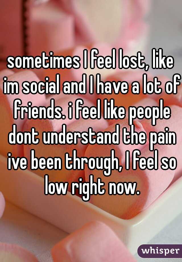 sometimes I feel lost, like im social and I have a lot of friends. i feel like people dont understand the pain ive been through, I feel so low right now.