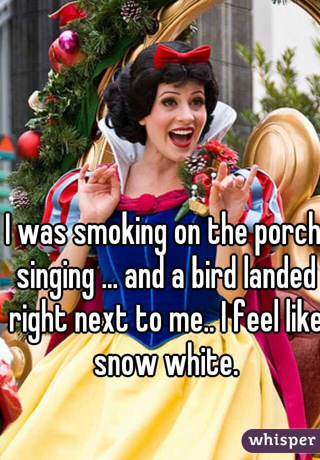 I was smoking on the porch singing ... and a bird landed right next to me.. I feel like snow white.