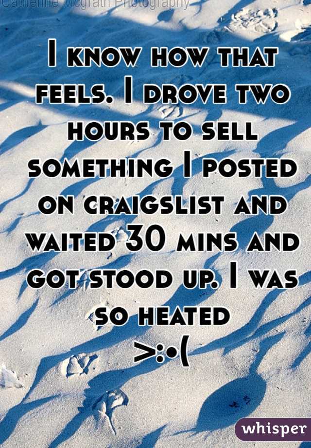 I know how that feels. I drove two hours to sell something I posted on craigslist and waited 30 mins and got stood up. I was so heated 
>:•(