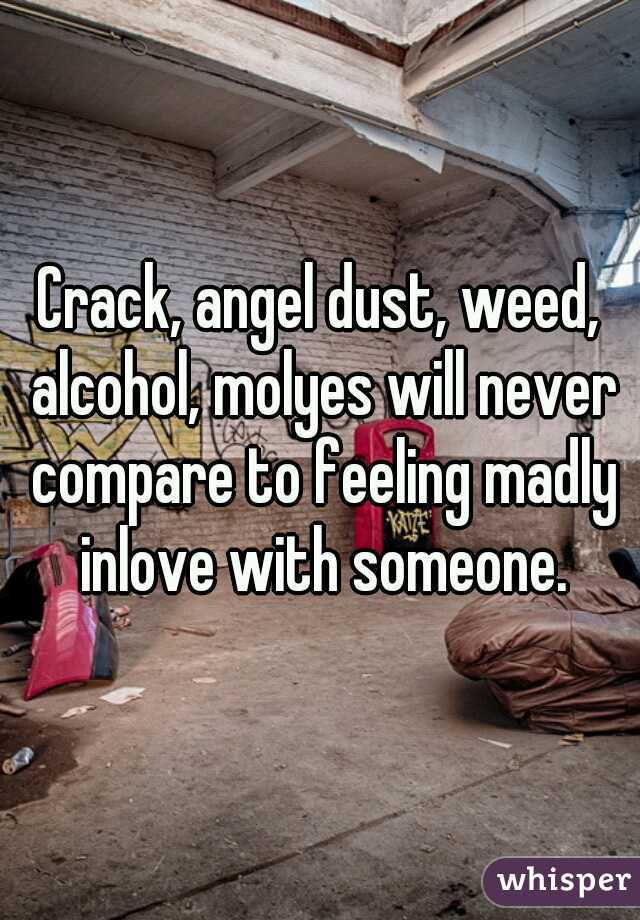 Crack, angel dust, weed, alcohol, molyes will never compare to feeling madly inlove with someone.