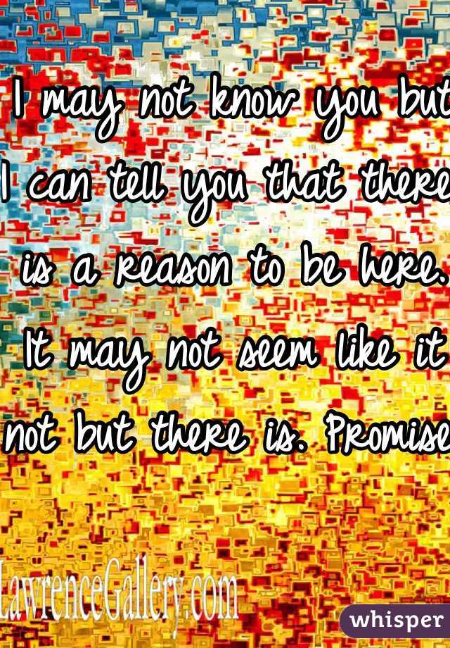 I may not know you but I can tell you that there is a reason to be here. It may not seem like it not but there is. Promise.