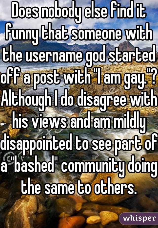 Does nobody else find it funny that someone with the username god started off a post with "I am gay."? Although I do disagree with his views and am mildly disappointed to see part of a "bashed" community doing the same to others.