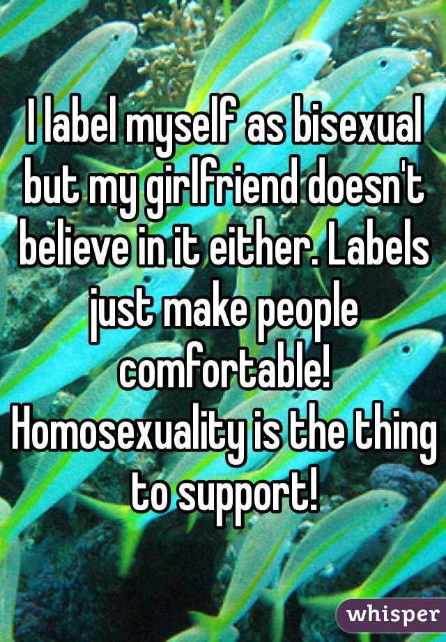 I label myself as bisexual but my girlfriend doesn't believe in it either. Labels just make people comfortable! Homosexuality is the thing to support! 