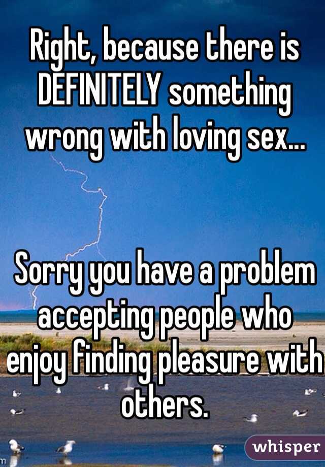 Right, because there is DEFINITELY something wrong with loving sex...


Sorry you have a problem accepting people who enjoy finding pleasure with others. 